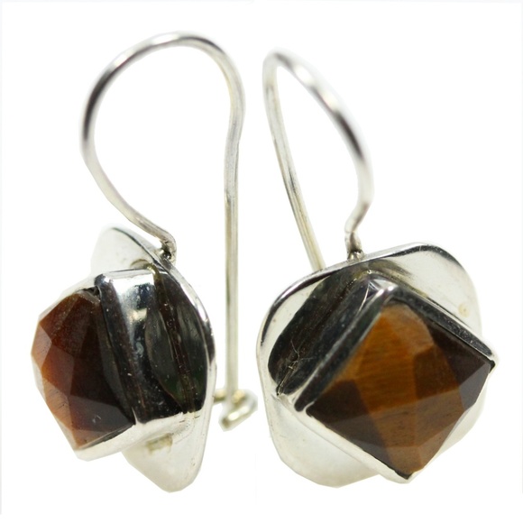 Harmonic Tigers Eye Square Cut Hook Earrings - Picture 1 of 2